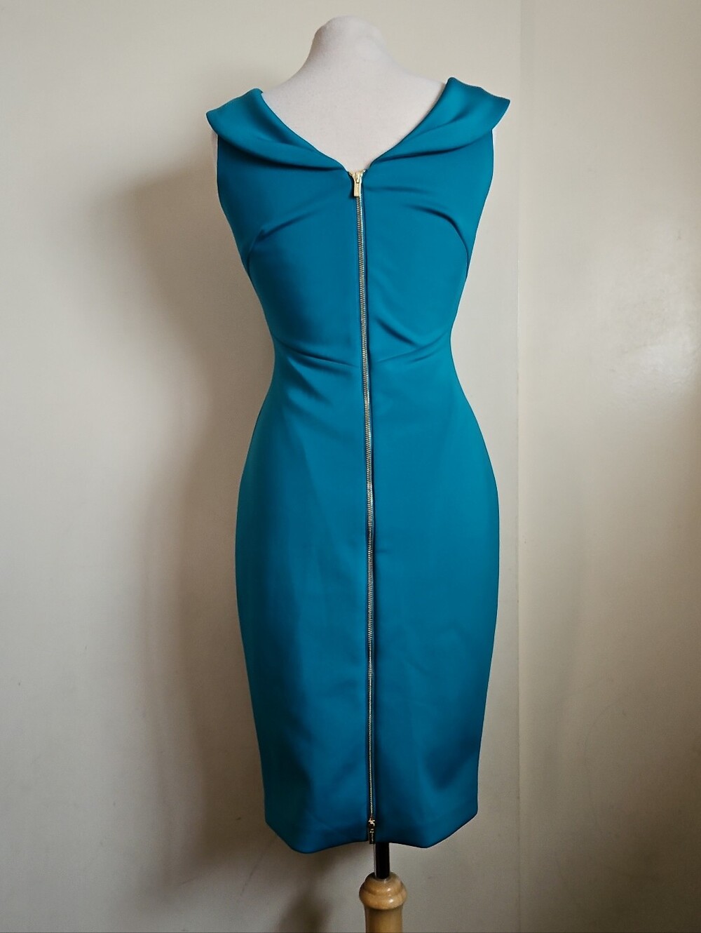 Calvin Klein Teal Sheath Sleeveless Dress With V-Neck Full Zipper Size 4 - Picture 2 of 16